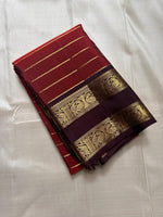 Load image into Gallery viewer, Classic Brick Orange &amp; Dark Espresso Coffee Brown 2gm Zari Beldari Kanchipuram Handloom Silk Saree SS26422
