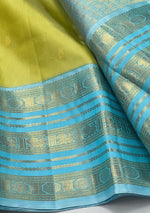 Load image into Gallery viewer, Classic Pastel Olive Green &amp; Pastel Blue 2gm Zari Elegance Kanchipuram Handloom Silk Saree SS27028
