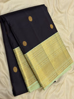 Load image into Gallery viewer, Classic Charcoal Black &amp; Pastel Pista Green 2gm Zari Elegance Kanchipuram Handloom Silk Saree SS28591
