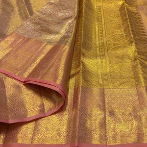 Classic Pastel Rose Gold Tissue Bridal Elegance Kanchipuram Tissue Handloom Silk Saree SS23884