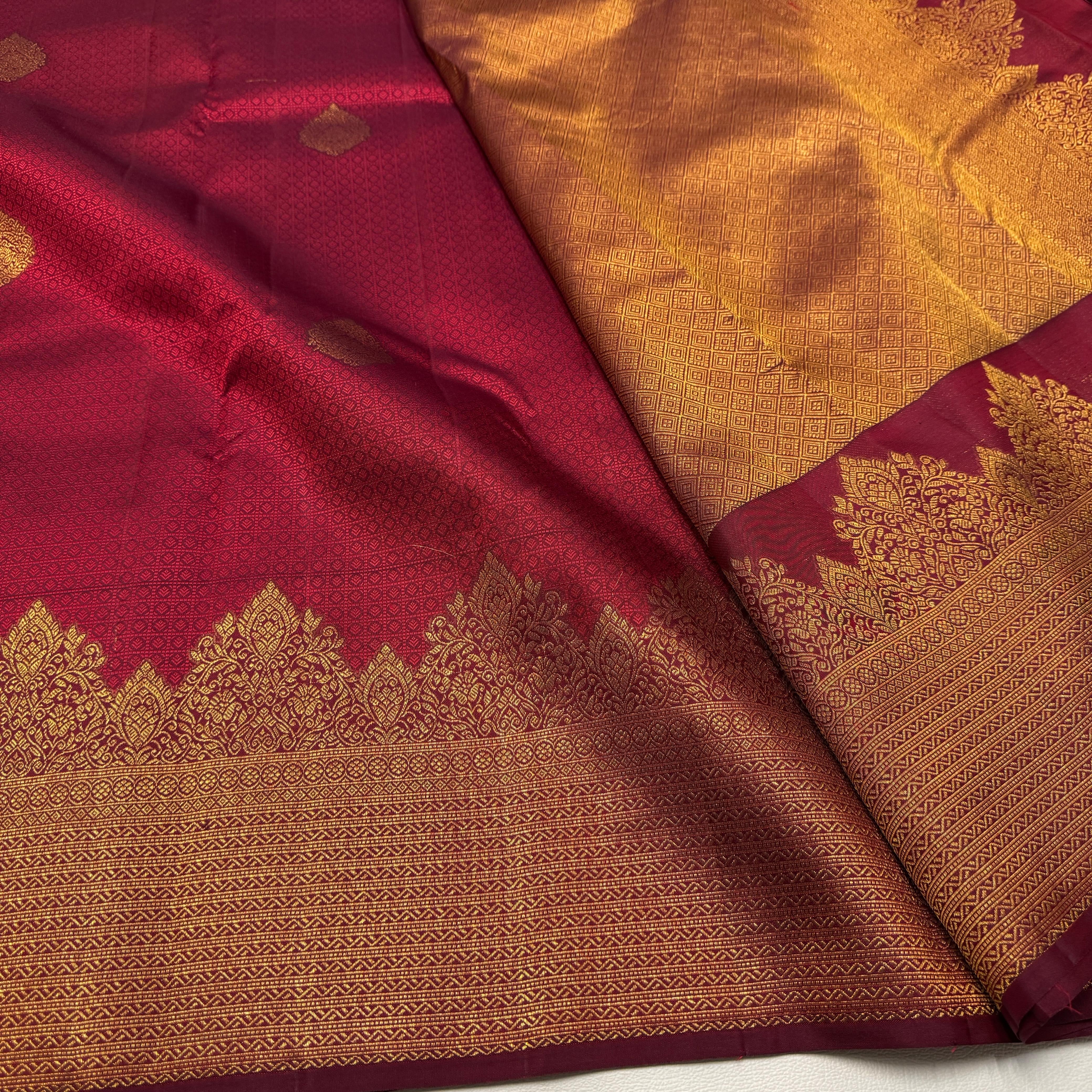 Classic Maroon 2gm Zari Temple Bridal Elegance Kanchipuram Handloom Silk Saree SS26587
