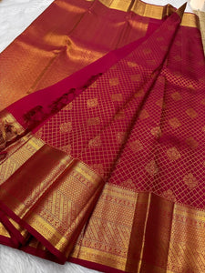 Classic Ruby Pink 3gm Gold Zari Bridal Elegance Kanchipuram Handloom Silk Saree SS23615