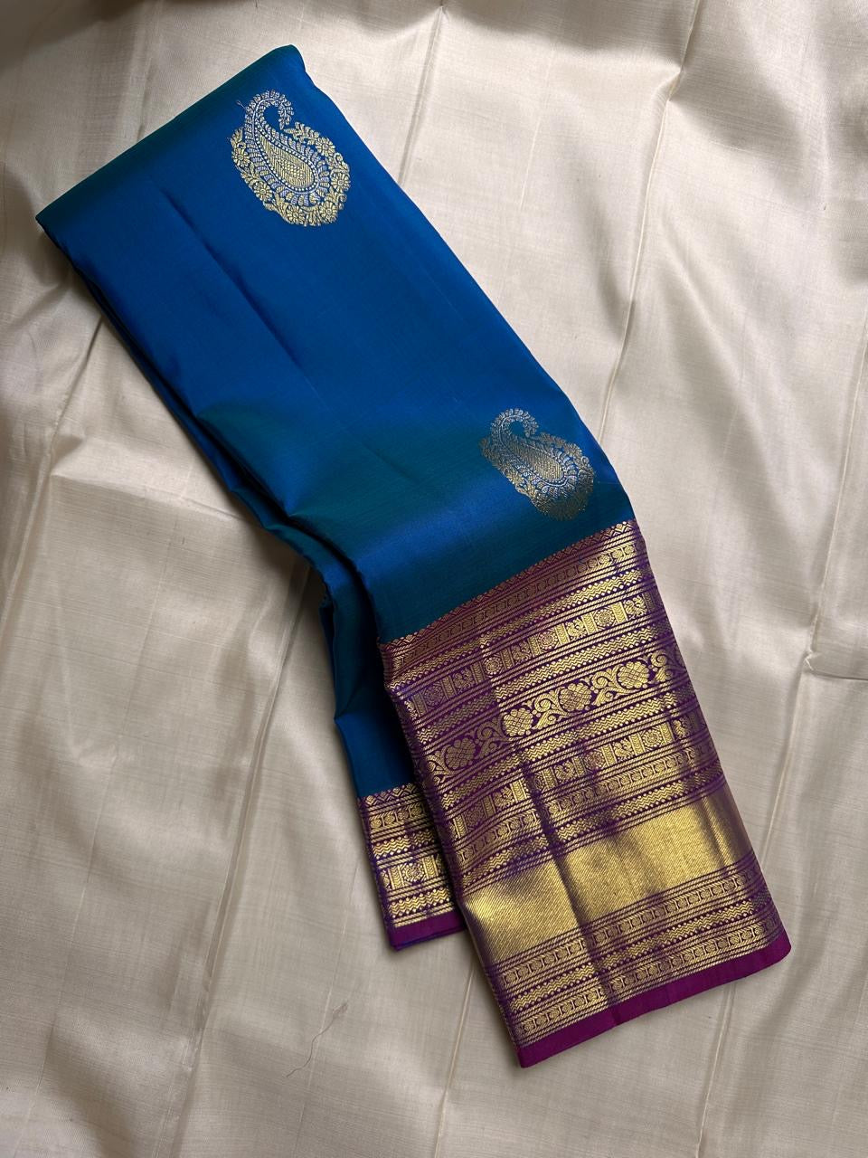 Classic Prussian Blue & Purple Kanchipuram Handloom Silk Saree SS26091