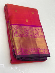 Classic Orange Pink & Vadamalli 2gm Zari Kanchipuram Handloom Silk Saree SS25971