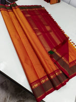 Load image into Gallery viewer, Classic Apricot Orange 1 gm Zari Elegance Kanchipuram Handloom Silk Saree SS20630
