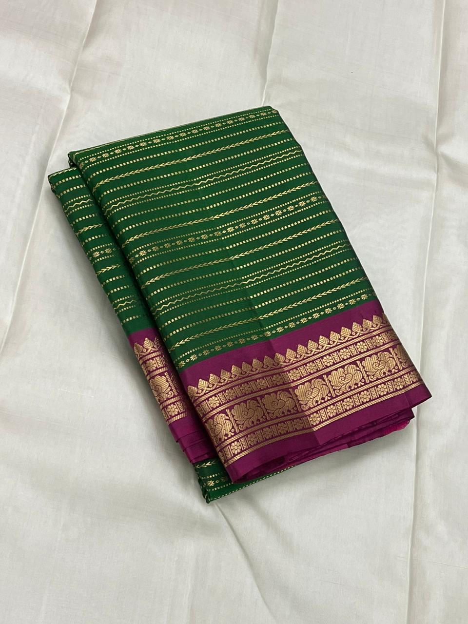 Classic Bottle Green & Wine Red Elegance Kanchipuram Handloom Silk Saree SS24456