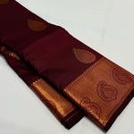 Load image into Gallery viewer, Classic Brown Red Rose Gold Zari Elegance Kanchipuram Handloom Silk Saree SS23586
