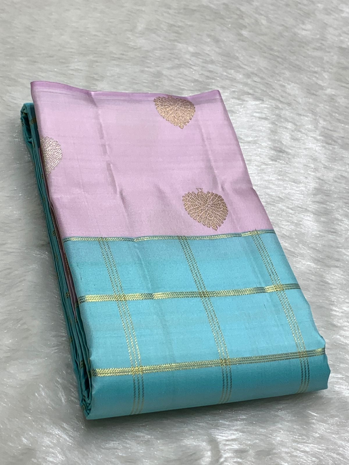 Classic Sky Blue & Lilac Pink 2gm Zari Kanchipuram Handloom Silk Saree SS25929