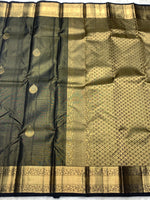 Load image into Gallery viewer, Classic Slate Black 2gm Zari Elegance Kanchipuram Handloom Silk Saree SS27494

