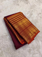 Load image into Gallery viewer, Classic Maroon &amp; Sunset Orange Bridal Elegance Kanchipuram Handloom Silk Saree SS27250
