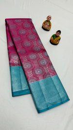 Load image into Gallery viewer, Classic Wine &amp; Sky Blue Elegance Kanchipuram Handloom Silk Saree SS24487
