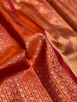 Load image into Gallery viewer, Classic Vivid Orange 2gm Zari Bridal Elegance Kanchipuram Handloom Silk Saree SS28248
