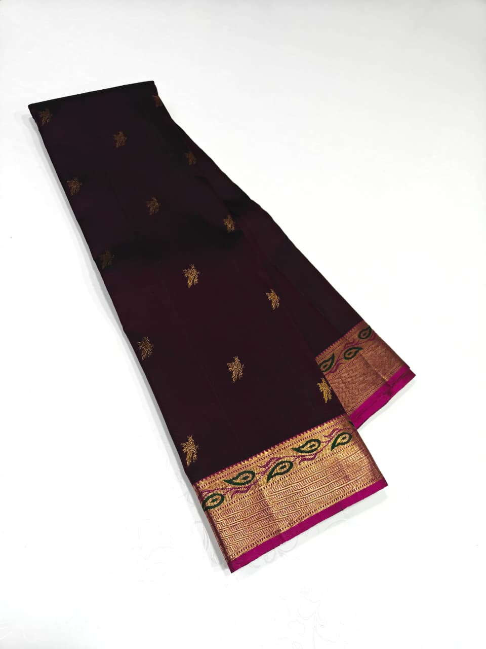 Classic Coffee Brown & Fuchsia Pink 2gm Zari Kanchipuram Handloom Silk Saree SS26510