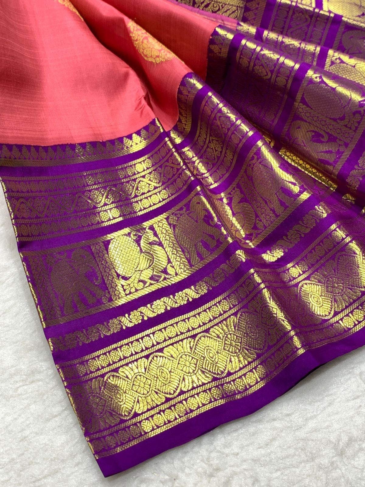 Classic Rose & Vadamalli 2gm Zari Bridal Elegance Kanchipuram Handloom Silk Saree SS25276