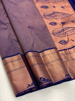 Load image into Gallery viewer, Navy Blue &amp; Copper 1gm Zari Elegance Kanchipuram Handloom Silk Saree SS20660

