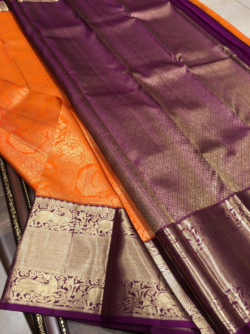 Classic Orange & Wine Red Bridal Elegance Kanchipuram Handloom Silk Saree SS26698