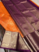 Load image into Gallery viewer, Classic Orange &amp; Wine Red Bridal Elegance Kanchipuram Handloom Silk Saree SS26698
