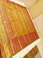 Load image into Gallery viewer, Classic Gold &amp; Red Elegance Kanchipuram Handloom Silk Saree SS24819
