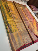 Load image into Gallery viewer, Classic Olive Green Meenakari Bridal Elegance Kanchipuram Handloom Silk Saree SS27613
