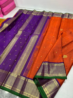 Load image into Gallery viewer, Classic Sunset Orange &amp; Vadamalli 2gm Zari Kanchipuram Handloom Silk Saree SS25996
