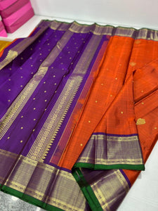 Classic Sunset Orange & Vadamalli 2gm Zari Kanchipuram Handloom Silk Saree SS25996