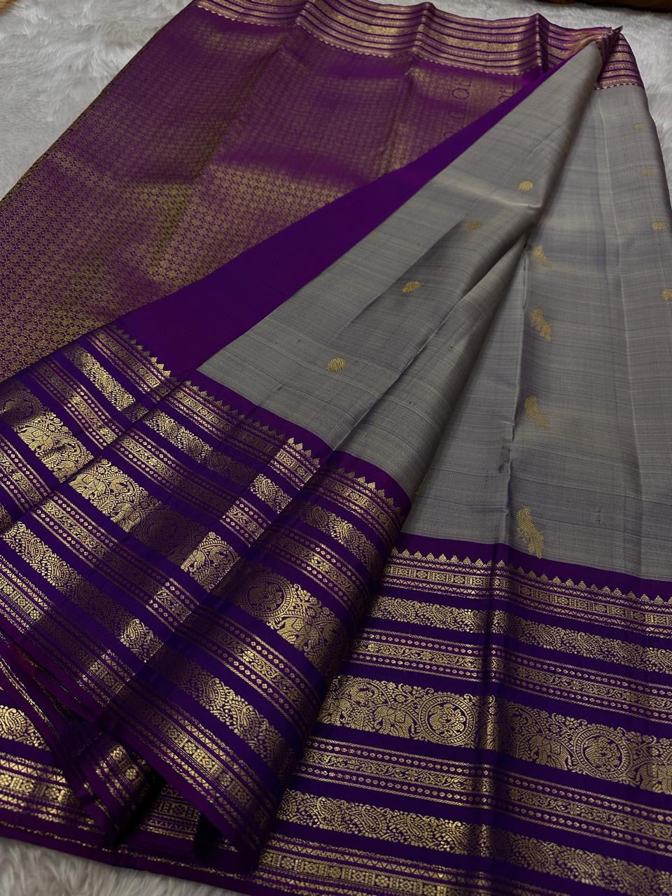 Classic Grey & Purple 2gm Zari Bridal Elegance Kanchipuram Handloom Silk Saree SS24767