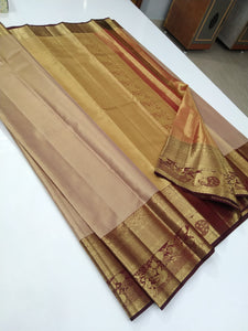Classic Powder Beige Bridal Elegance Kanchipuram Tissue Handloom Silk Saree SS26102