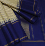 Load image into Gallery viewer, Classic Butter Cream &amp; Royal Blue 2gm Zari Korvai Elegance Kanchipuram Handloom Silk Saree SS27104
