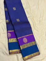 Load image into Gallery viewer, Classic Peacock Blue &amp; Violet 2gm Zari Oosi Checks Elegance Kanchipuram Handloom Silk Saree SS27638
