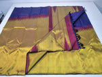 Load image into Gallery viewer, Classic Gold &amp; Steel Blue Rising Border Kanchipuram Handloom Silk Saree SS26022
