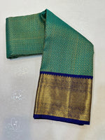 Load image into Gallery viewer, Classic Jade Green &amp; Royal Blue Elegance Kanchipuram Handloom Silk Saree SS24698
