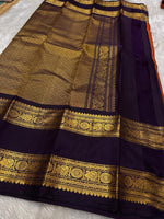 Load image into Gallery viewer, Classic Orange &amp; Aubergine Elegance Kanchipuram Handloom Silk Saree SS24542
