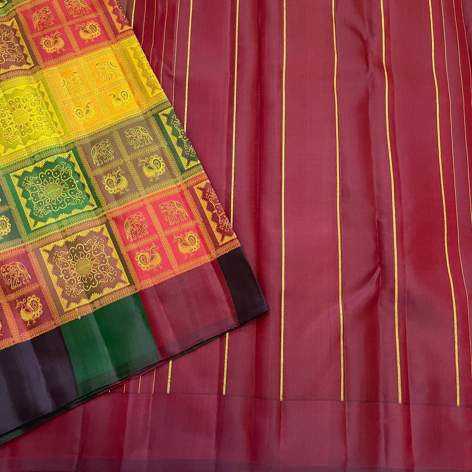 Classic Maroon Green Orissa Design Elegance Kanchipuram Handloom Silk Saree SS20527
