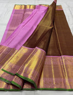 Load image into Gallery viewer, Classic Brown &amp; Fuchsia Pink 3gm Zari Elegance Kanchipuram Handloom Silk Saree SS27259
