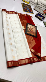 Load image into Gallery viewer, Classic White &amp; Chilli Red Korvai Elegance Kanchipuram Handloom Silk Saree SS27120

