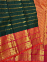 Load image into Gallery viewer, Classic Bottle Green &amp; Orange 2gm Zari Vaira Oosi Beldari Vintage Elegance Kanchipuram Handloom Silk Saree SS26991

