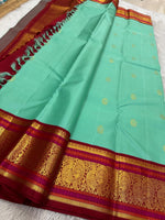 Load image into Gallery viewer, Classic Sea Green &amp; Chilly Red 2gm Zari Korvai Elegance Kanchipuram Handloom Silk Saree SS23734
