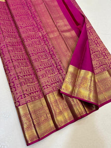 Classic Wine Fuchsia Pink Elegance Kanchipuram Handloom Silk Saree SS24693