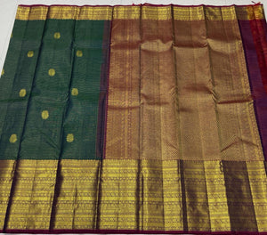 Timber Green & Maroon 1gm Zari Bridal Elegance Kanchipuram Handloom Silk Saree SS19854