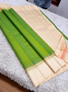 Classic Spring Green & Beige Kanchipuram Handloom Silk Saree SS25559