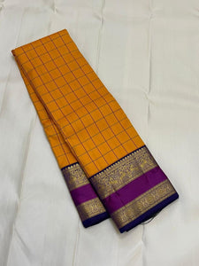 Classic Golden Yellow & Wine Berry 1gm Zari Elegance Kanchipuram Handloom Silk Saree SS24712