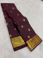 Load image into Gallery viewer, Classic Dark Plum Elegance Kanchipuram Handloom Silk Saree SS27831
