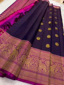Dark Eminence Violet & Jam Purple Bridal Elegance Kanchipuram Handloom Silk Saree SS19446