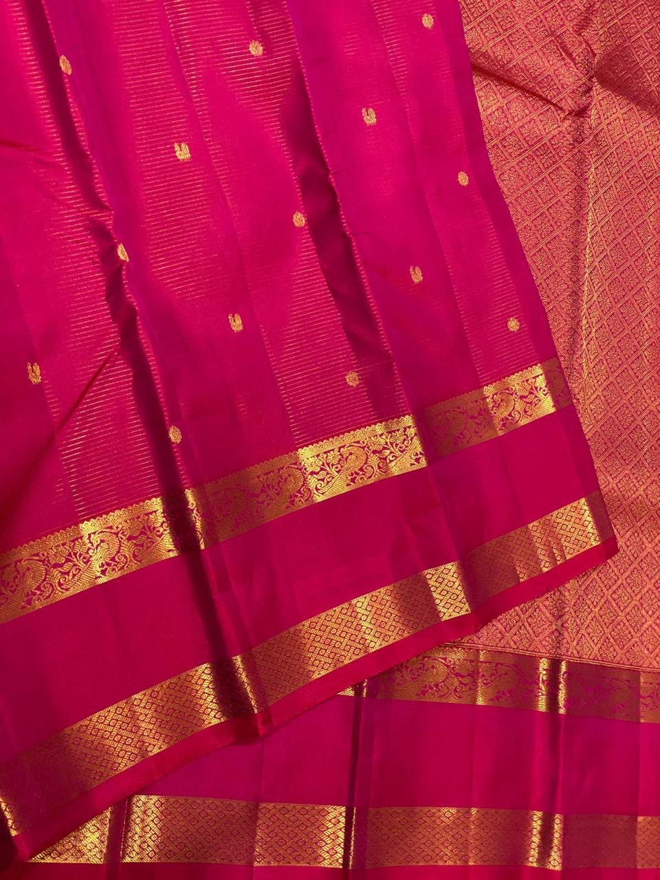 Classic Deep Pink 2gm Zari Vaira Oosi Kanchipuram Handloom Silk Saree SS26513