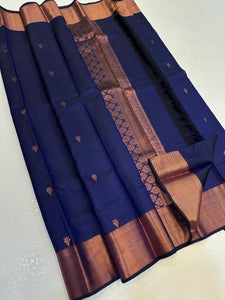 Classic Cobalt Blue Elegance Handloom Silk Saree SS23565