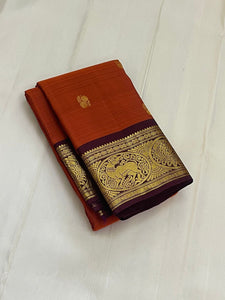 Classic Golden Brown & Coffee Brown 1gm Zari Kanchipuram Handloom Silk Saree SS26273