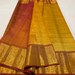 Load image into Gallery viewer, Classic Golden Yellow &amp; Peanut Butter Brown 1gm Zari Bridal Elegance Kanchipuram Handloom Silk Saree SS24633
