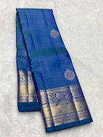 Load image into Gallery viewer, Classic Peacock Blue 2gm Zari Elegance Kanchipuram Handloom Silk Saree SS27495

