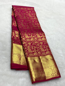 Classic Glow Pink 2gm Zari Bridal Elegance Kanchipuram Handloom Silk Saree SS25432