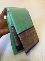 Load image into Gallery viewer, Classic Sea Green &amp; Imperial Blue Elegance Kanchipuram Handloom Silk Saree SS27165

